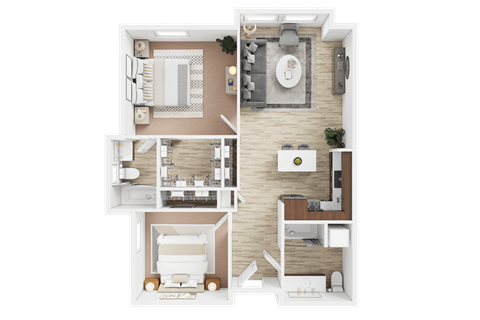 Floor plan for 2 beds, 2 baths, 872 sqft